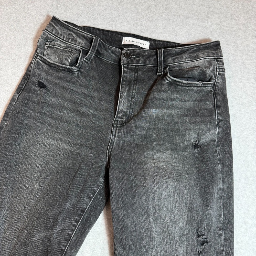 Flying Monkey Jeans Women 29 Black Excellent Distressed Straight Mid Rise F5734A